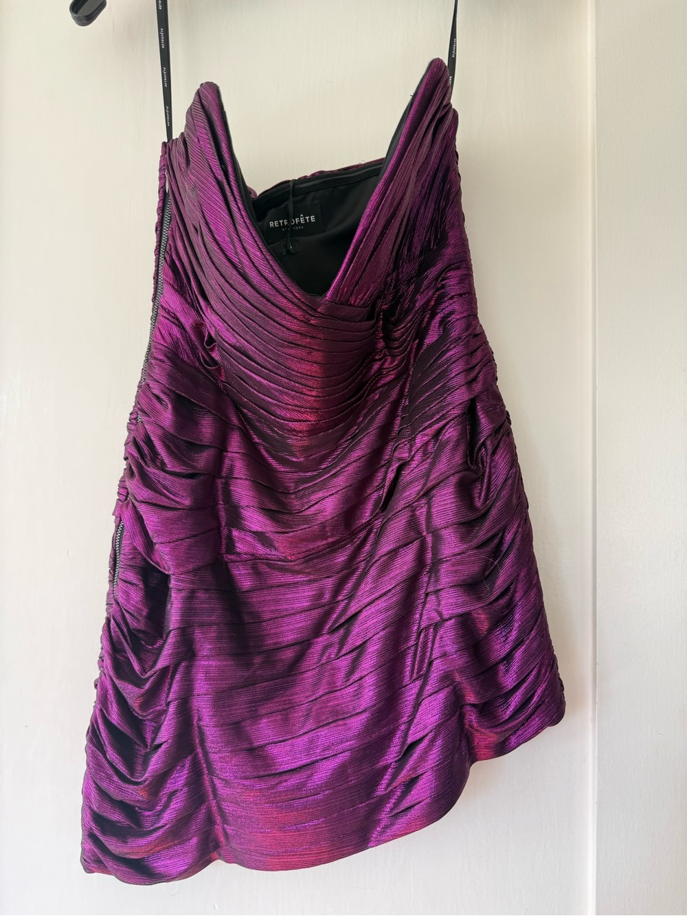 Retrofete Nala Strapless Ruched Metallic Purple Dress